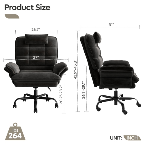 Bestier 24.8" W Velvet Cross-Legged Office Chair with Flip-up Arms, Ergonomic Swivel Executive Chair With Headrest