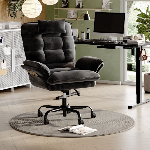 Bestier 24.8" W Velvet Cross-Legged Office Chair with Flip-up Arms, Ergonomic Swivel Executive Chair With Headrest