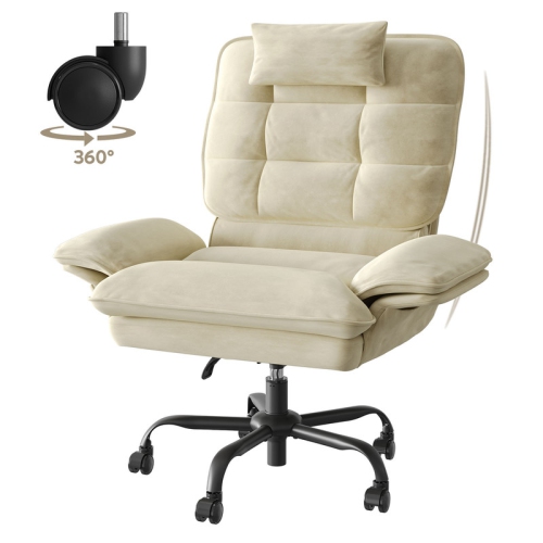 Bestier 24.8" W Velvet Cross-Legged Office Chair with Flip-up Arms, Ergonomic Swivel Executive Chair With Headrest