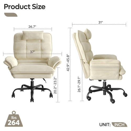 Bestier 24.8" W Velvet Cross-Legged Office Chair with Flip-up Arms, Ergonomic Swivel Executive Chair With Headrest