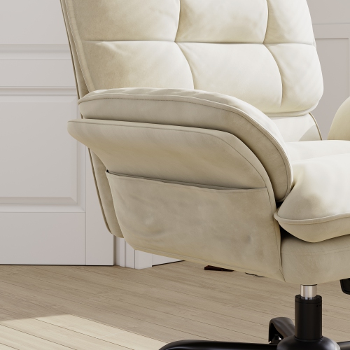 Bestier 24.8" W Velvet Cross-Legged Office Chair with Flip-up Arms, Ergonomic Swivel Executive Chair With Headrest