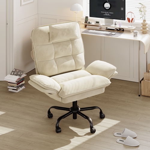 Bestier 24.8" W Velvet Cross-Legged Office Chair with Flip-up Arms, Ergonomic Swivel Executive Chair With Headrest