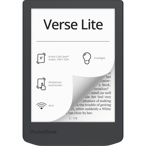 PocketBook Verse Lite – 6" E-Ink Carta Touchscreen eReader with Frontlight | Eye-Friendly, Glare-Free Display | Wi-Fi | Supports 25 Formats incl. DRM