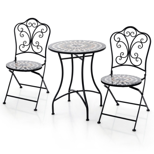 SLICKBLUE  Outdoor 3-Piece Bistro Set With Round Table And 2 Folding Chairs