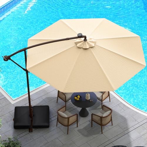 Parasol en porte-à-faux d'extérieur avec lampes LED intégrées et énergie solaire