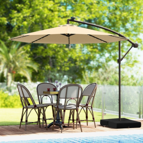 Parasol en porte-à-faux d'extérieur avec lampes LED intégrées et énergie solaire