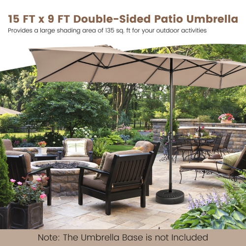 Parasol de patio double avec manivelle et dessus de ventilation