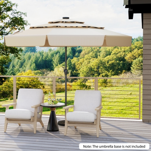 Patio Umbrella with Solar Power and 3-Tier Vent for Outdoor Shade