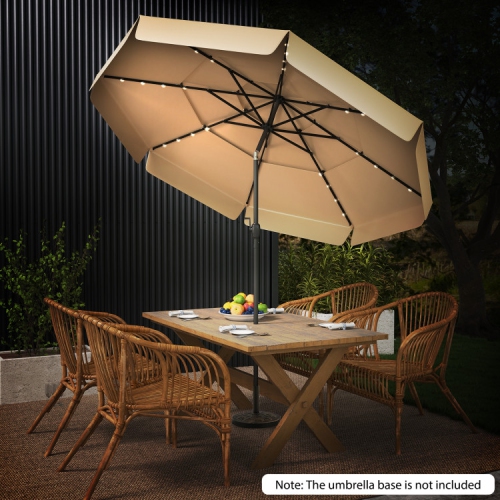 Patio Umbrella with Solar Power and 3-Tier Vent for Outdoor Shade