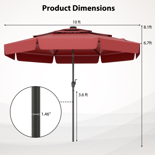 Patio Umbrella with Solar Power and 3-Tier Vent for Outdoor Shade