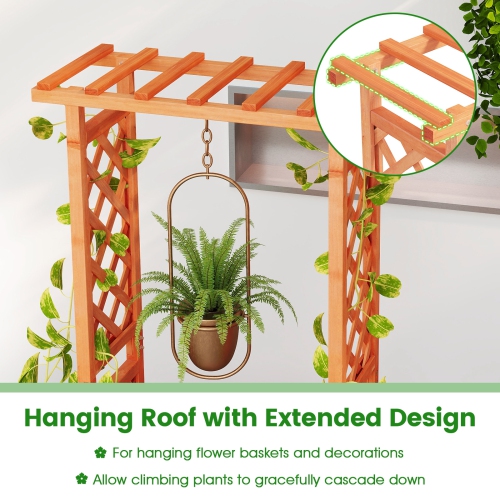 Planter Box with Side Trellis and Hanging Roof, Raised Garden Bed with Drainage