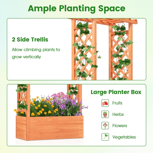 Planter Box with Side Trellis and Hanging Roof, Raised Garden Bed with Drainage