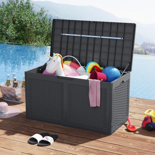 100 Gallon Outdoor Resin Deck Box with Waterproof Storage and Bench Seat