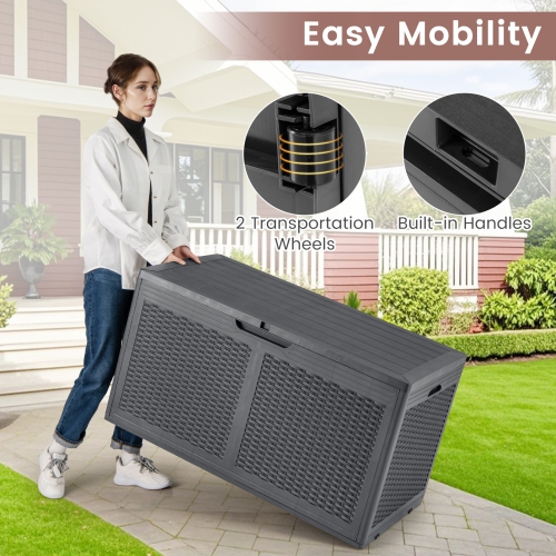 100 Gallon Outdoor Resin Deck Box with Waterproof Storage and Bench Seat