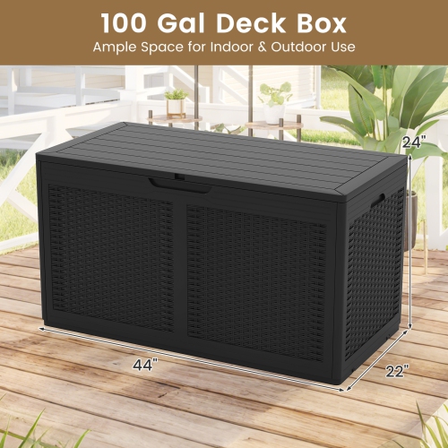 100 Gallon Outdoor Resin Deck Box with Waterproof Storage and Bench Seat