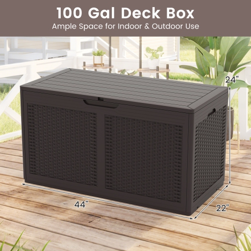 100 Gallon Outdoor Resin Deck Box with Waterproof Storage and Bench Seat
