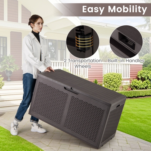 100 Gallon Outdoor Resin Deck Box with Waterproof Storage and Bench Seat