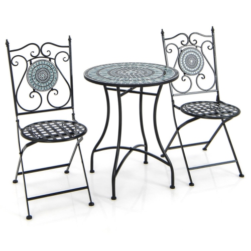 SLICKBLUE  Patio Dining Set 3-Piece With Mosaic Pattern Metal Table And Chairs