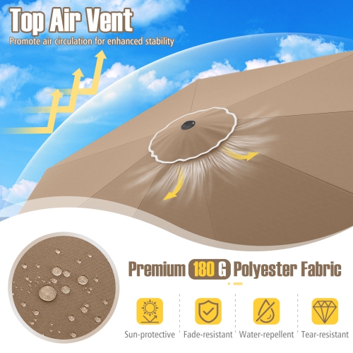 Parasol de patio avec manivelle et inclinaison réglable pour une utilisation à l'extérieur