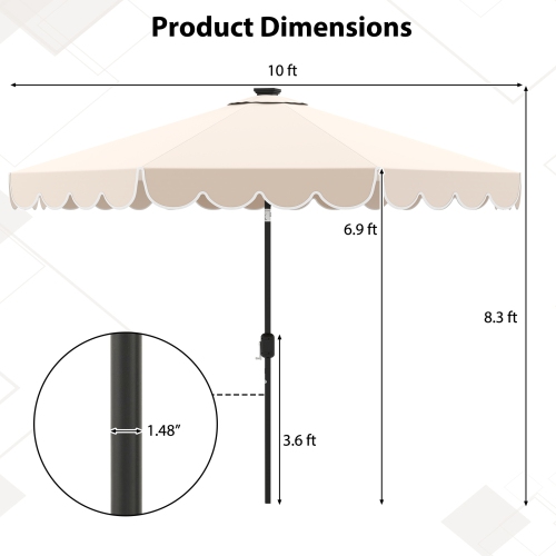 Solar-Powered Patio Umbrella with 24 LED Lights for Outdoor Use
