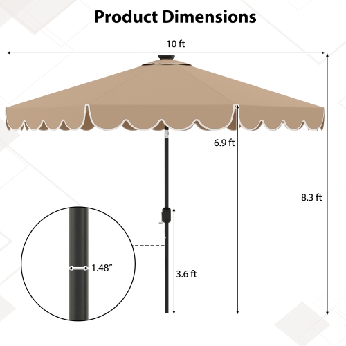 Solar-Powered Patio Umbrella with 24 LED Lights for Outdoor Use