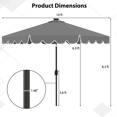 Parasol solaire de patio avec 24 lampes LED pour l'extérieur
