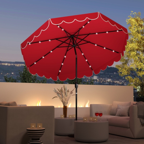Outdoor Solar Umbrella with LED Lights, Vented Top, and Decorative Edge