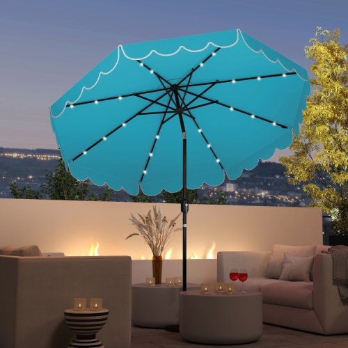 Outdoor Solar Umbrella with LED Lights, Vented Top, and Decorative Edge