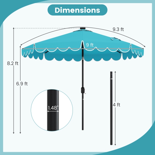 Outdoor Solar Umbrella with LED Lights, Vented Top, and Decorative Edge