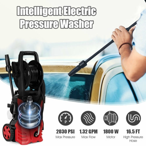 Heavy-Duty 2030PSI Electric Pressure Washer with Hose Reel for Car, Patio & Driveway