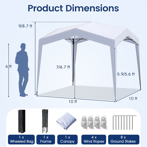 Folding Pop Up Canopy Tent with Wheeled Carry Bag, Stakes & Wind Ropes