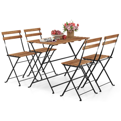SLICKBLUE  Outdoor 5-Piece Acacia Wood Dining Set With Table And Folding Chairs