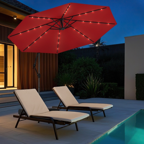 Parasol solaire en porte-à-faux avec base et 32 lampes LED