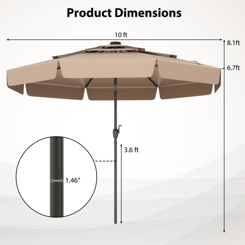 Patio Umbrella with Solar Power and 3-Tier Vent for Outdoor Shade