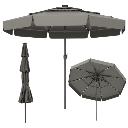 Patio Umbrella with Solar Power and 3-Tier Vent for Outdoor Shade