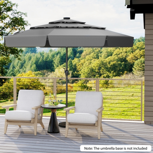 Patio Umbrella with Solar Power and 3-Tier Vent for Outdoor Shade