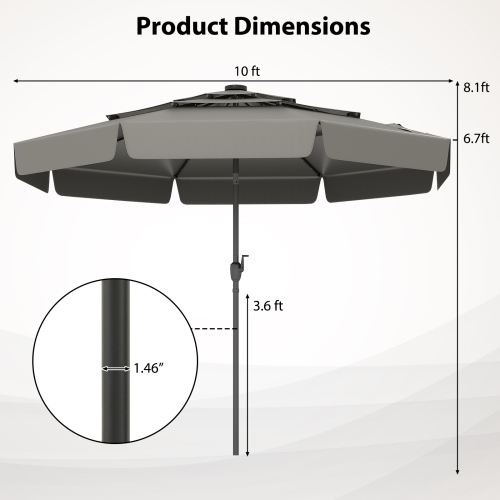 Patio Umbrella with Solar Power and 3-Tier Vent for Outdoor Shade