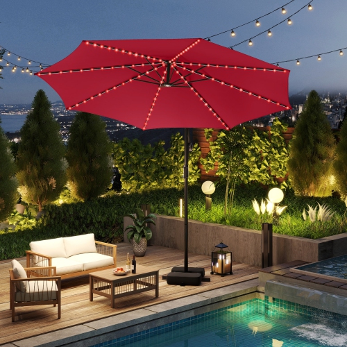 Parasol solaire suspendu d'extérieur avec base et lampes LED intégrées