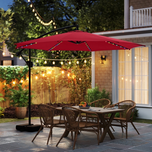 Parasol solaire suspendu d'extérieur avec base et lampes LED intégrées