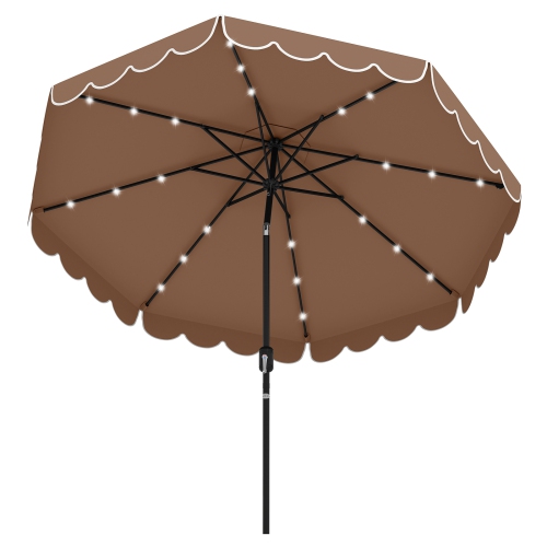 Outdoor Solar Umbrella with LED Lights, Vented Top, and Decorative Edge