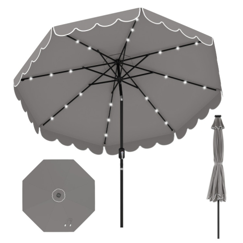 Outdoor Solar Umbrella with LED Lights, Vented Top, and Decorative Edge