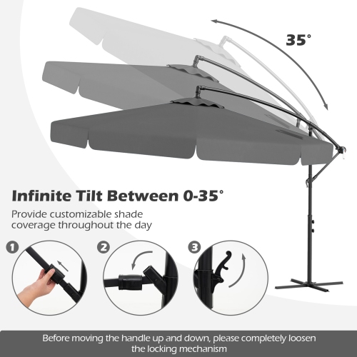 Parasol en porte-à-faux d'extérieur à inclinaison réglable et bord à volants