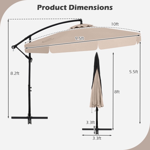 Parasol en porte-à-faux d'extérieur à inclinaison réglable et bord à volants