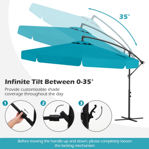 Parasol en porte-à-faux d'extérieur à inclinaison réglable et bord à volants