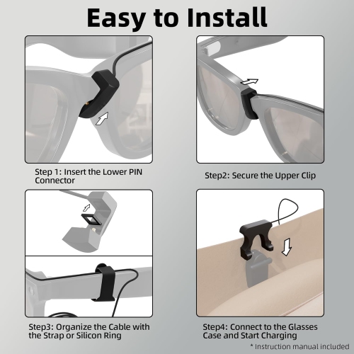 Extension Charging Cable Compatible with RayBan META Smart Glasses Charger Case for Wayfarer, Skyler,