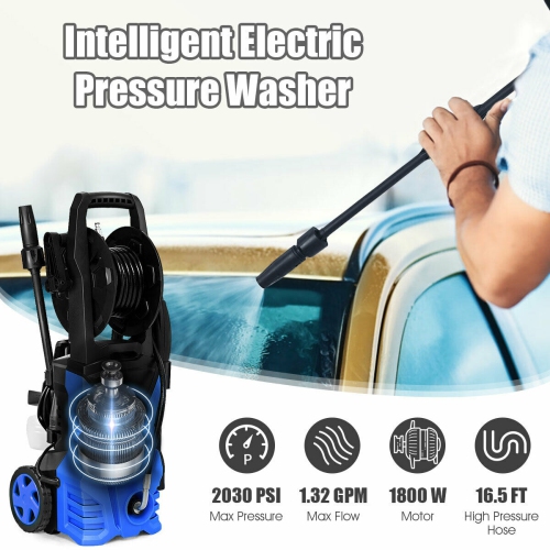 Heavy-Duty 2030PSI Electric Pressure Washer with Hose Reel for Car, Patio & Driveway