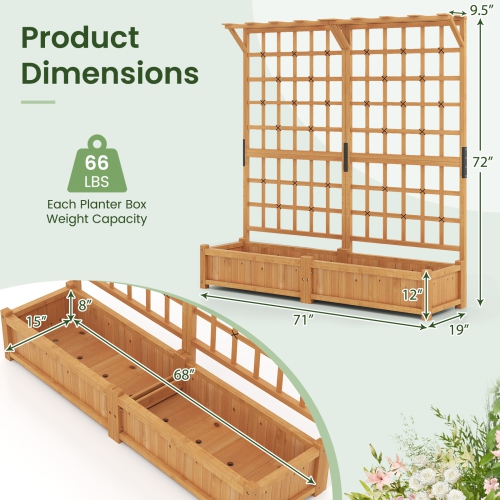 71-Inch Wooden Planter with Trellis and Hanging Top for Climbing Plants