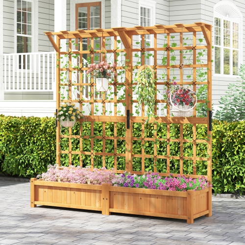 71-Inch Wooden Planter with Trellis and Hanging Top for Climbing Plants