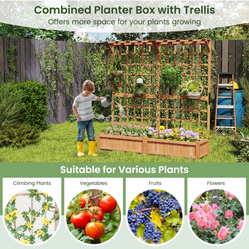 71-Inch Wooden Planter with Trellis and Hanging Top for Climbing Plants