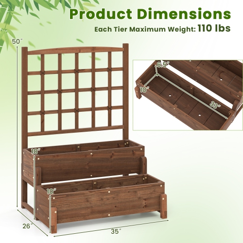 Raised Garden Bed with Trellis and Double-Tier Wooden Planter Box